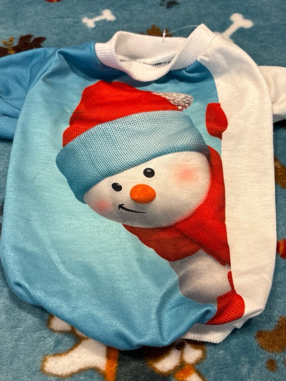 Blue Snowman Long Sleeve Tee for Small Pets - Holiday Graphic medium